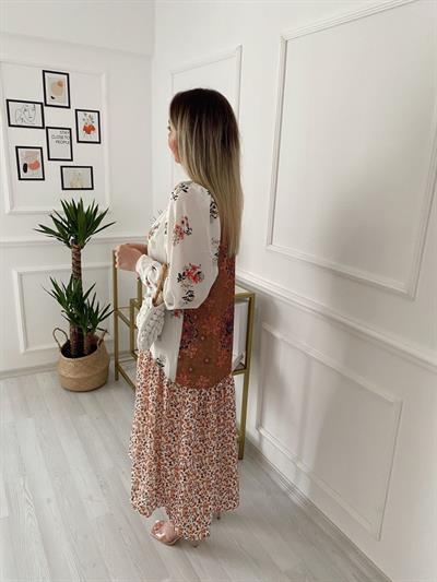 Desenli Düğmeli Gömlek Elbise /Kimono