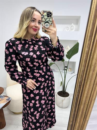 Desenli Maxi Boy Çiçekli Elbise
