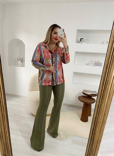 Desenli Saten Gömlek
