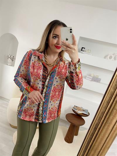 Desenli Saten Gömlek