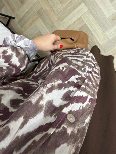 Desenli Tensel Gömlek Acı Kahve