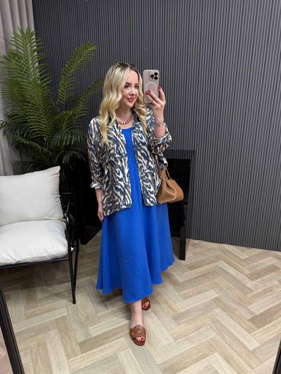 Desenli Tensel Gömlek Lacivert