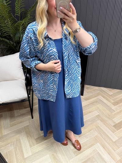 Desenli Tensel Gömlek Mavi