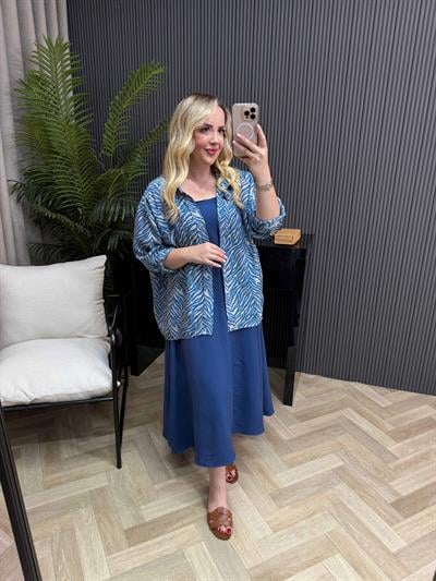 Desenli Tensel Gömlek Mavi