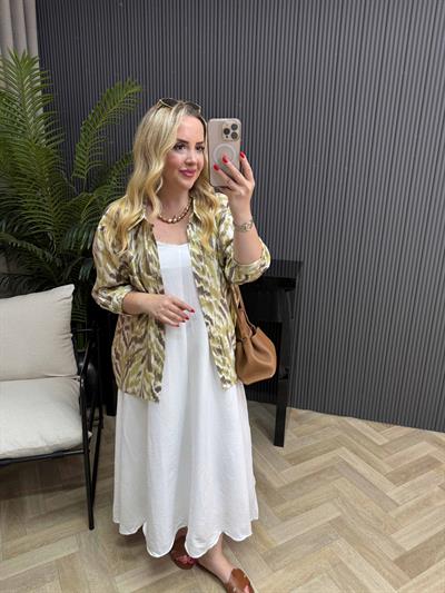 Desenli Tensel Gömlek Olive