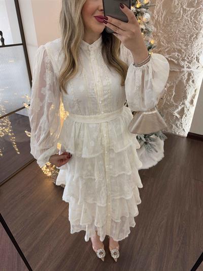 Diamond Beyaz Çiçekli Şifon Elbise