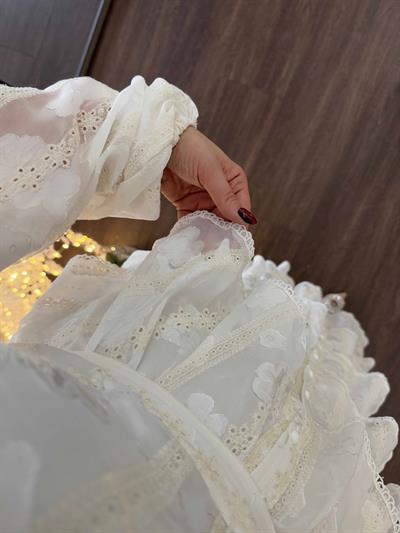 Diamond Beyaz Çiçekli Şifon Elbise
