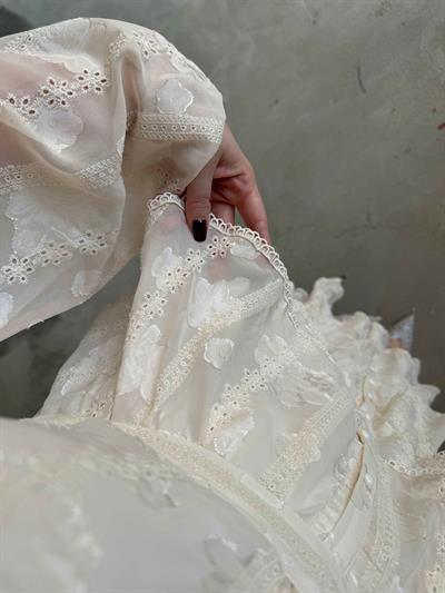 Diamond Kat Kat Şifon Elbise Ekru Çiçekli