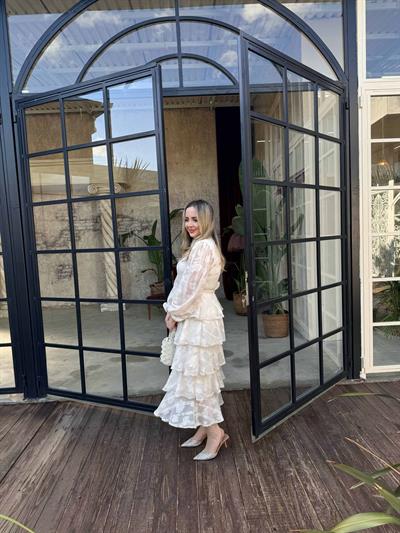 Diamond Kat Kat Şifon Elbise Ekru Çiçekli