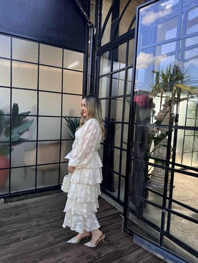 Diamond Kat Kat Şifon Elbise Ekru Çiçekli