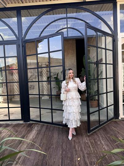 Diamond Kat Kat Şifon Elbise Ekru Çiçekli