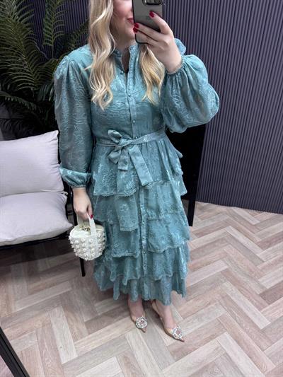 Diamond Kat Kat Şifon Elbise Mint Yeşil