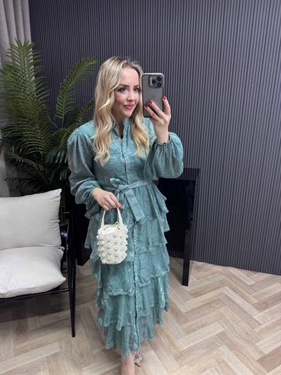 Diamond Kat Kat Şifon Elbise Mint Yeşil