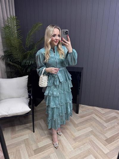 Diamond Kat Kat Şifon Elbise Mint Yeşil