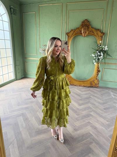 Diamond Kat Kat Şifon Elbise Olive