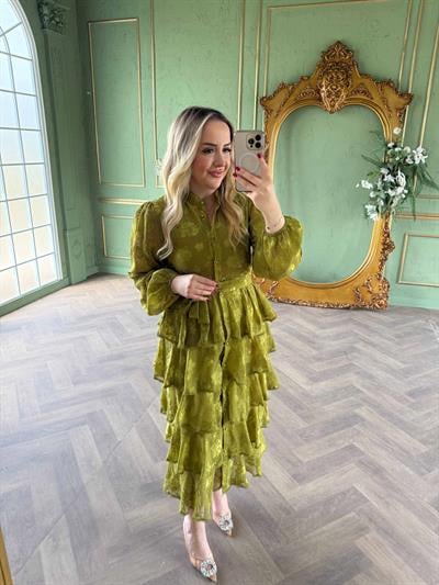 Diamond Kat Kat Şifon Elbise Olive