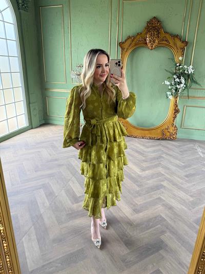 Diamond Kat Kat Şifon Elbise Olive