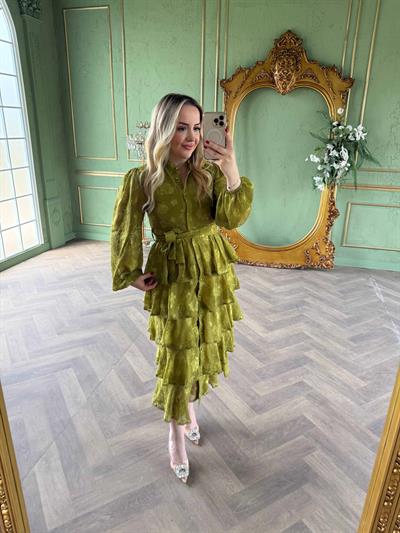 Diamond Kat Kat Şifon Elbise Olive