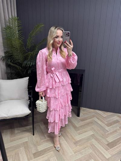 Diamond Kat Kat Şifon Elbise Pembe