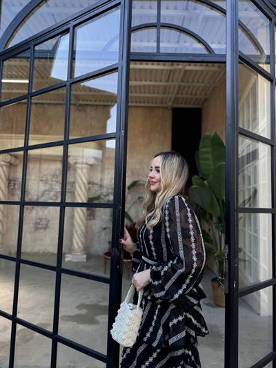 Diamond Kat Kat Şifon Elbise Siyah Beyaz Çizgili