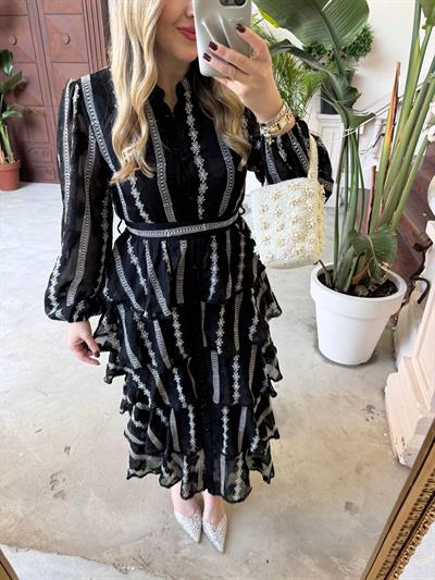 Diamond Kat Kat Şifon Elbise Siyah Beyaz Çizgili