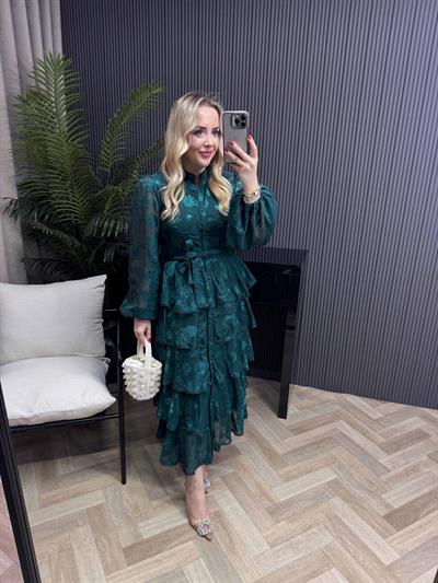 Diamond Kat Kat Şifon Elbise Zümrüt Yeşil