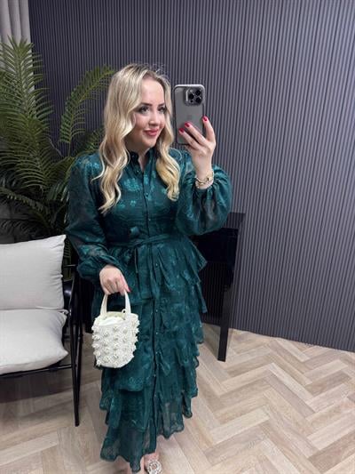 Diamond Kat Kat Şifon Elbise Zümrüt Yeşil