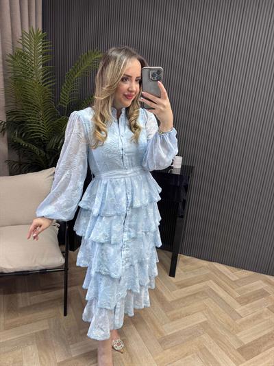 Diamond Kat Kat Tasarım Şifon Elbise Bebek Mavi