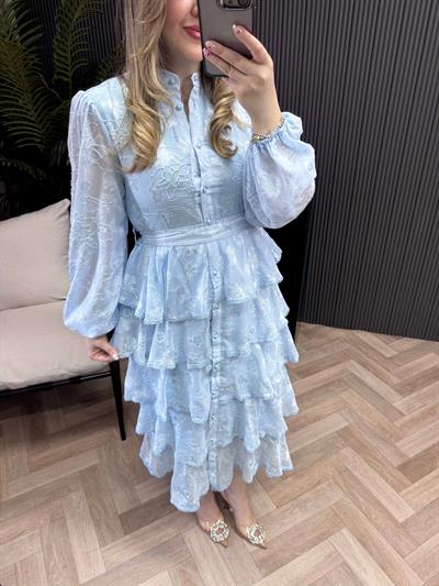 Diamond Kat Kat Tasarım Şifon Elbise Bebek Mavi