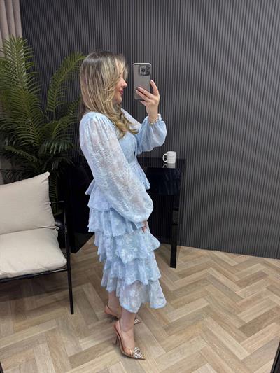 Diamond Kat Kat Tasarım Şifon Elbise Bebek Mavi