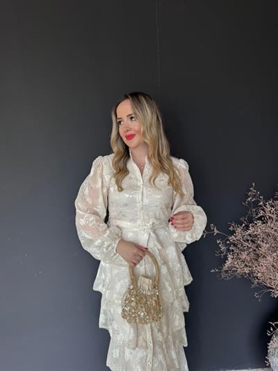 Diamond Kat Kat Tasarım Şifon Elbise Ekru