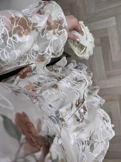 Diamond Kat Kat Tasarım Şifon Elbise Kahverengi Çiçekli