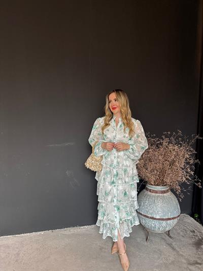 Diamond Kat Kat Tasarım Şifon Elbise Su Yeşil