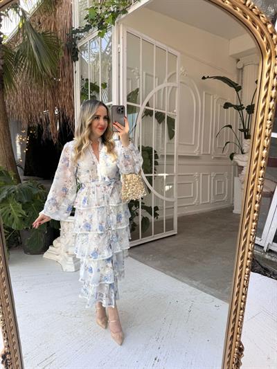 Diamond Kat Kat Tasarım Şifon Elbise Mavi