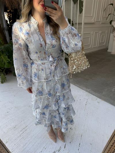 Diamond Kat Kat Tasarım Şifon Elbise Mavi