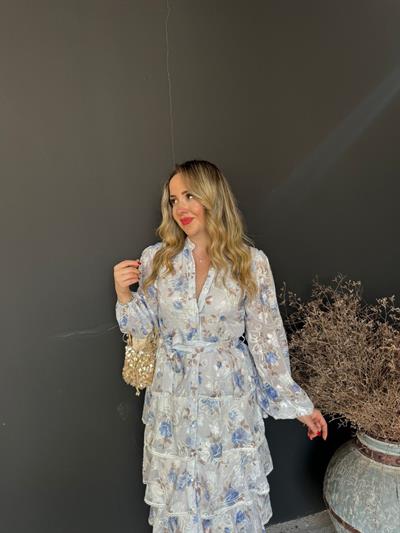 Diamond Kat Kat Tasarım Şifon Elbise Mavi