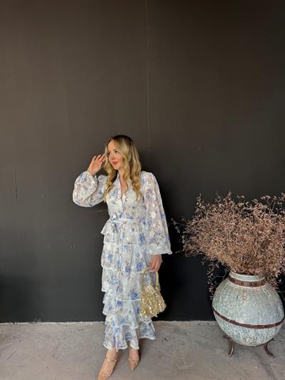 Diamond Kat Kat Tasarım Şifon Elbise Mavi