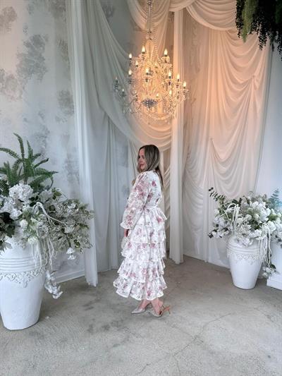 Diamond Kat Kat Tasarım Şifon Elbise Pembe Çiçekli