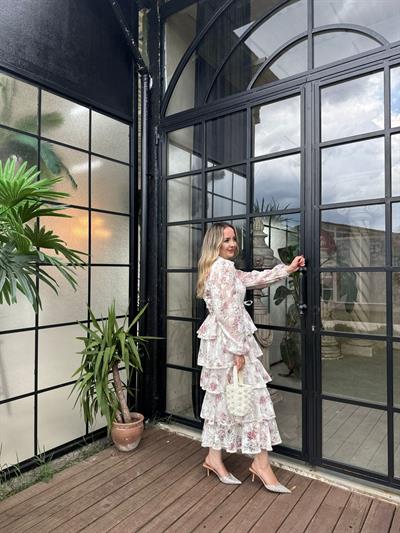 Diamond Kat Kat Tasarım Şifon Elbise Pembe Çiçekli