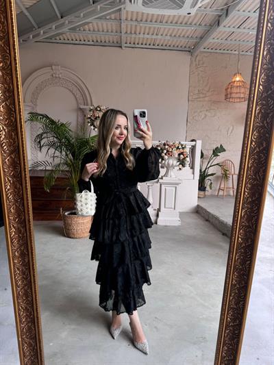 Diamond Kat Kat Tasarım Şifon Elbise Siyah