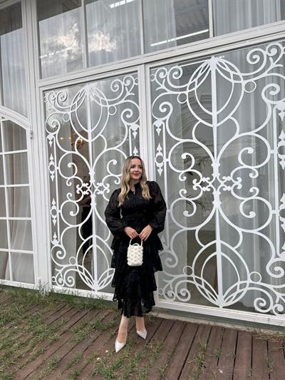 Diamond Kat Kat Tasarım Şifon Elbise Siyah