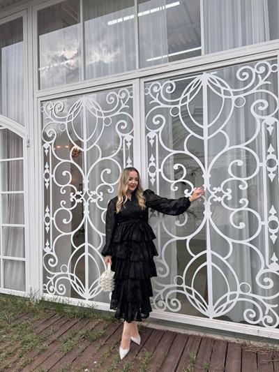 Diamond Kat Kat Tasarım Şifon Elbise Siyah