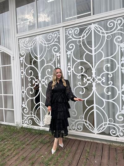 Diamond Kat Kat Tasarım Şifon Elbise Siyah