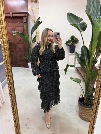 Diamond Puantiyeli Şifon Elbise