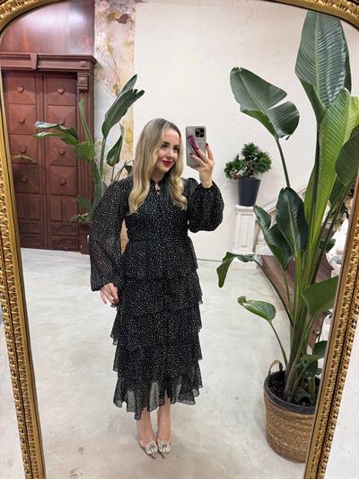 Diamond Puantiyeli Şifon Elbise