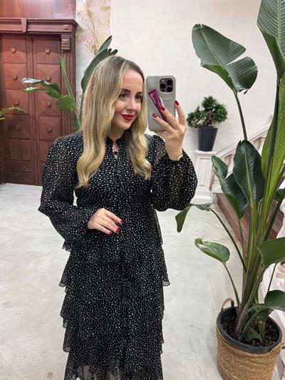 Diamond Puantiyeli Şifon Elbise