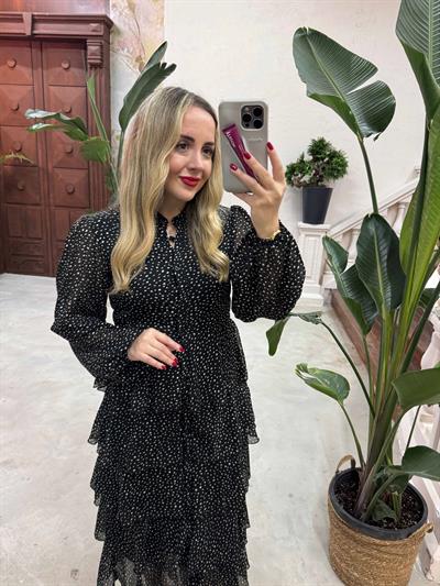 Diamond Puantiyeli Şifon Elbise