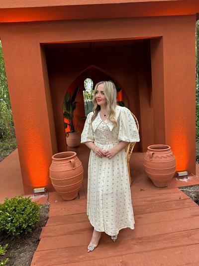 Diana Balon Kol Bebe Yaka Mavi Puantiyeli Elbise