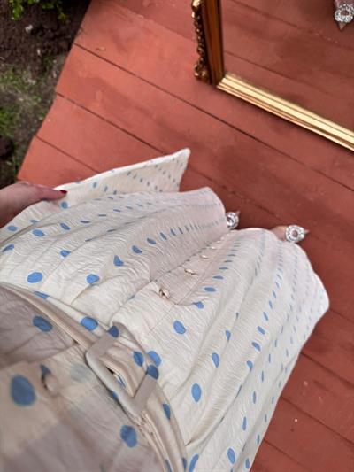 Diana Balon Kol Bebe Yaka Mavi Puantiyeli Elbise