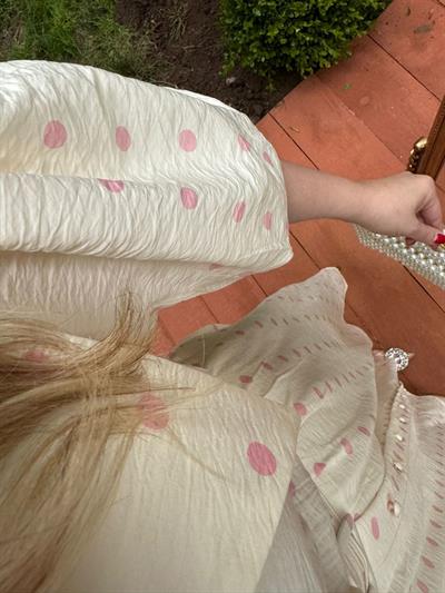 Diana Balon Kol Bebe Yaka Pembe Puantiyeli Elbise